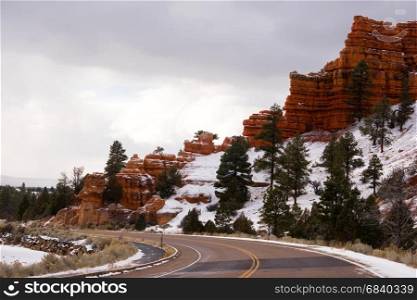 Rock formations of Red Canyon in winter Utah