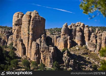 Rock formations on a landscape, Sierra De Organos, Sombrerete, Zacatecas State, Mexico
