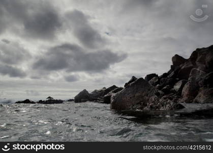 Rock formations on the coast, Playa Ochoa, San Cristobal Island, Galapagos Islands, Ecuador