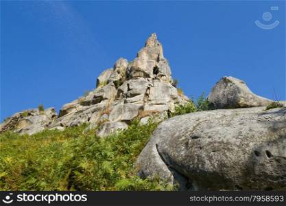 Rock fortress Tustan in Carpathian Mountains , Ukraine.