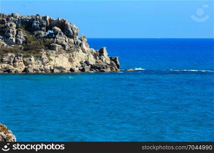 Rock in sea near beach Cala Paradiso near Rocca di San Nicola, Agrigento, Sicily, Italy