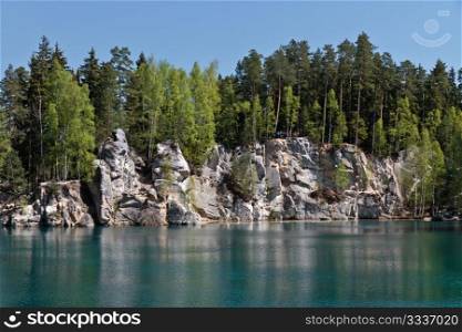 Rock lake with forest in the Czech Republic, Europe