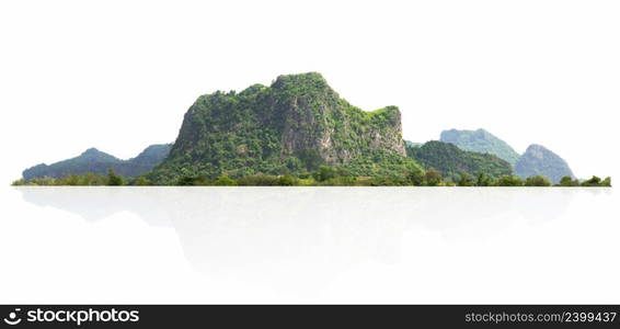 rock mountain hill with green forest isolate on white background