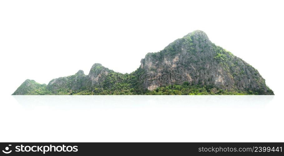 rock mountain hill with green forest isolate on white background