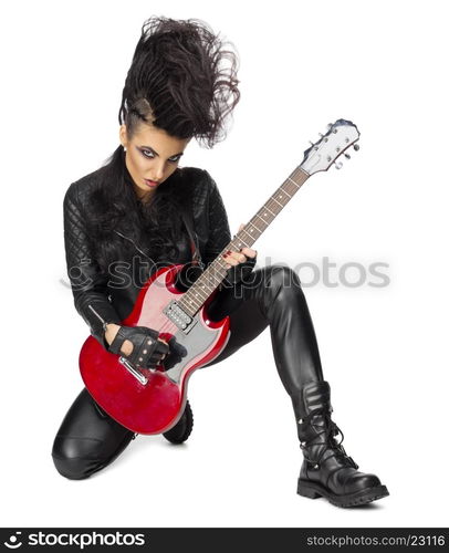 Rock musician in leather clothes isolated