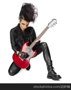 Rock musician in leather clothes isolated