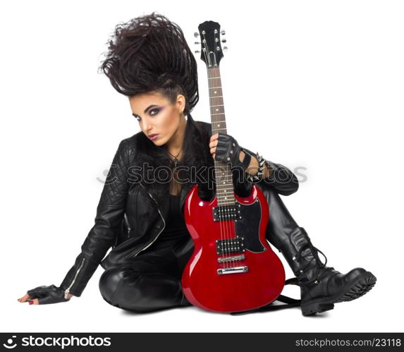 Rock musician in leather clothes isolated