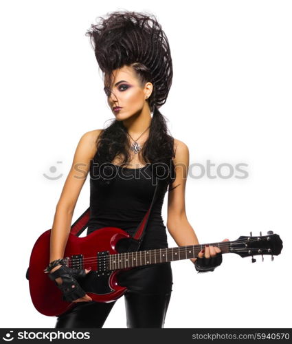 Rock musician in leather clothing isolated