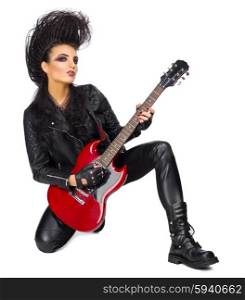 Rock musician in leather clothing isolated