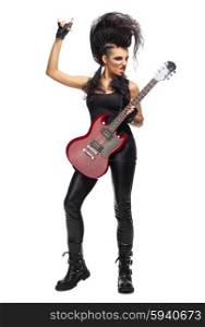 Rock musician in leather clothing isolated