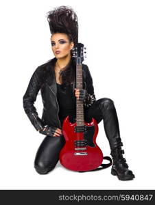 Rock musician in leather clothing isolated