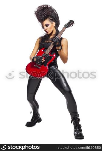 Rock musician with guitar isolated