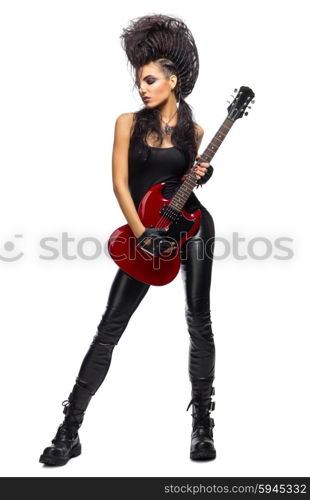 Rock musician with guitar isolated