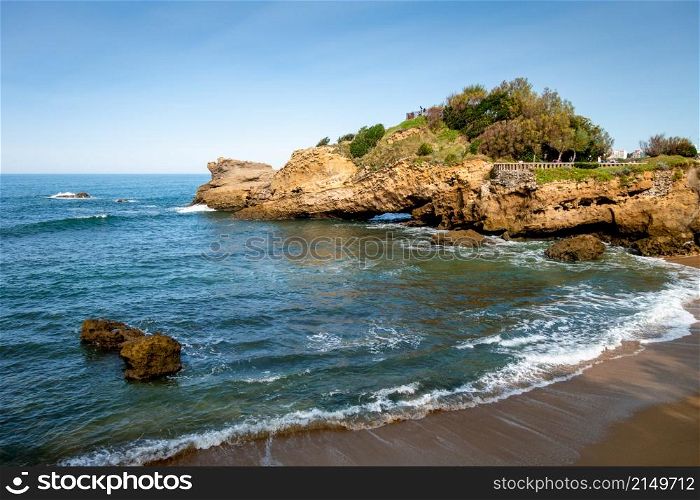 Rock of Basta and seaside. City of Biarritz, France. Rock of Basta and seaside in biarritz