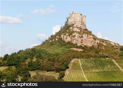 Rock of Solutre with vineyards, Burgundy, France