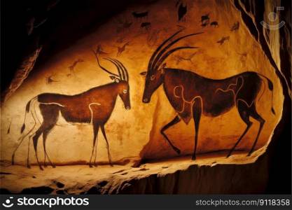Rock paintings prehistoric evidence in ancient age. Finest generative AI.. Rock paintings prehistoric evidence in ancient age.