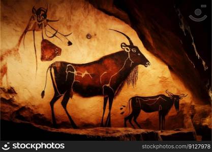 Rock paintings prehistoric evidence in ancient age. Finest generative AI.. Rock paintings prehistoric evidence in ancient age.