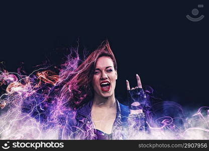 Rock passionate girl with black wings