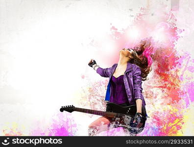 Rock passionate girl with black wings