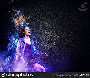 Rock passionate girl with black wings