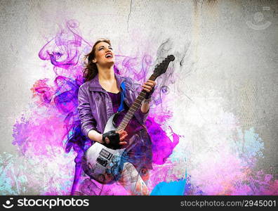 Rock passionate girl with black wings