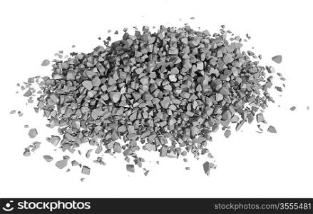 Rock rubble and pebbles in a small pile isolated on a white background