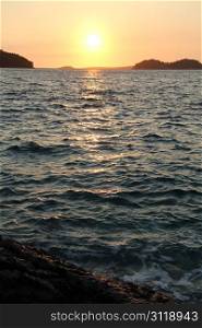 Rock, sea and sunset in Vala Luka, Croatia