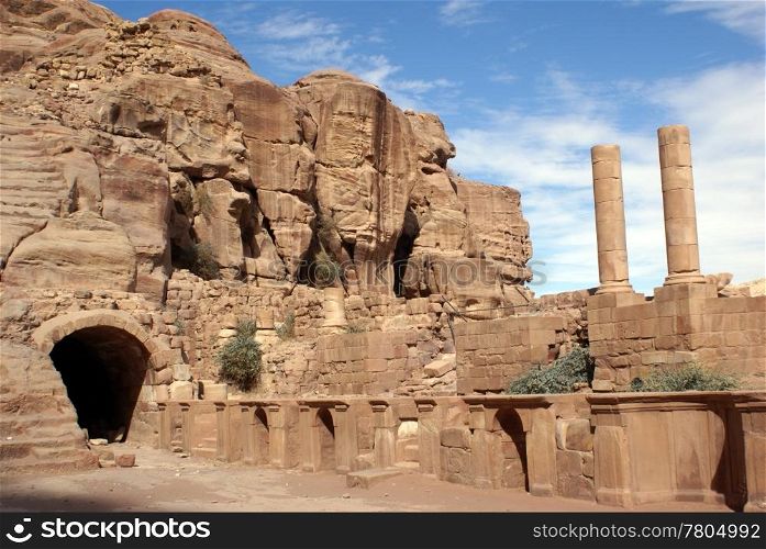 Rock stage in roman theater in Petra, Jordan