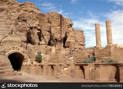 Rock stage in roman theater in Petra, Jordan