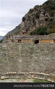 Rock tombs and theater in Myra, Turkey
