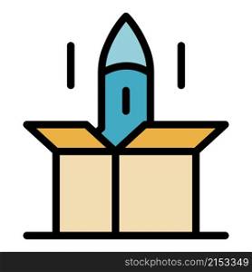 Rocket carton box icon. Outline rocket carton box vector icon color flat isolated. Rocket carton box icon color outline vector
