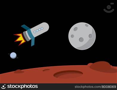 Rocket fly into space. Flat style vector illustration.