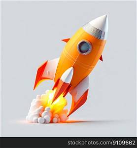Rocket launch 3d isolated on white background. Generative AI. High quality illustration. Rocket launch 3d isolated on white background. Generative AI