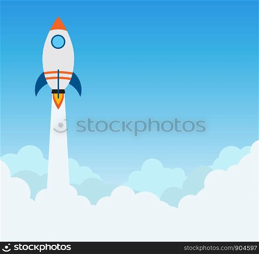 Rocket launch flying over cloud - concept of business start up banner