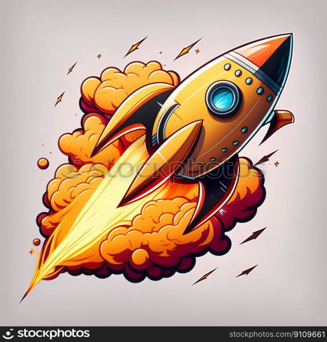 Rocket launch logo sticker in cartoon style illustration. Generative AI. High quality illustration. Rocket launch logo sticker in cartoon style illustration. Generative AI