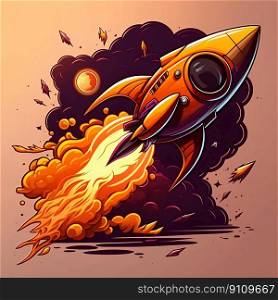 Rocket launch logo sticker in cartoon style illustration. Generative AI. High quality illustration. Rocket launch logo sticker in cartoon style illustration. Generative AI