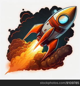 Rocket launch logo sticker in cartoon style illustration. Generative AI. High quality illustration. Rocket launch logo sticker in cartoon style illustration. Generative AI