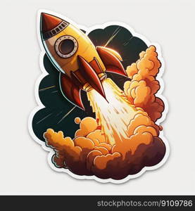 Rocket launch logo sticker in cartoon style illustration. Generative AI. High quality illustration. Rocket launch logo sticker in cartoon style illustration. Generative AI