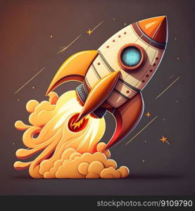 Rocket launch logo sticker in cartoon style illustration. Generative AI. High quality illustration. Rocket launch logo sticker in cartoon style illustration. Generative AI