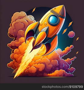 Rocket launch logo sticker in cartoon style illustration. Generative AI. High quality illustration. Rocket launch logo sticker in cartoon style illustration. Generative AI