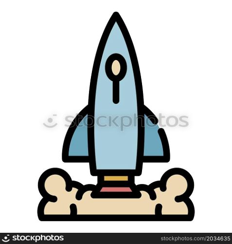 Rocket on takeoff icon. Outline rocket on takeoff vector icon color flat isolated. Rocket on takeoff icon color outline vector
