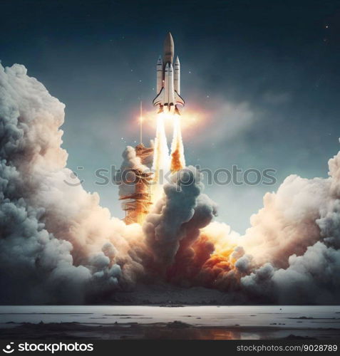 Rocket spaceship launch. Generative AI. High quality illustration. Rocket spaceship launch. Generative AI