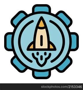 Rocket startup gear icon. Outline rocket startup gear vector icon color flat isolated. Rocket startup gear icon color outline vector