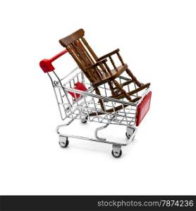 Rocking chair in a shopping cart. White background.
