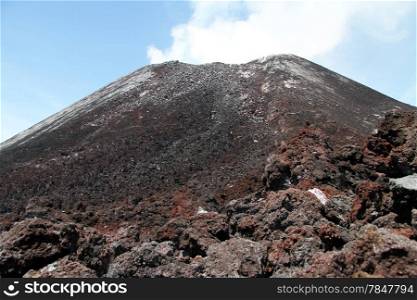 Rocks and top of volcano Krakatau in Indonesia