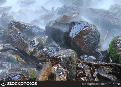 Rocks and water from a waterfall