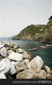 Rocks at seaside, Cinque Terre National Park, RioMaggiore, Cinque Terre, La Spezia, Liguria, Italy