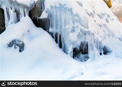 Rocks cover with ice at Lake Baikal, Russia