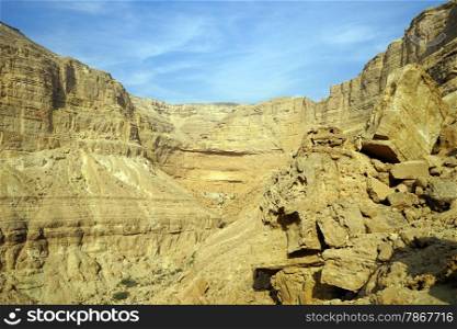 Rocks in crater Makhtesh Katan in Negev desert, Israel