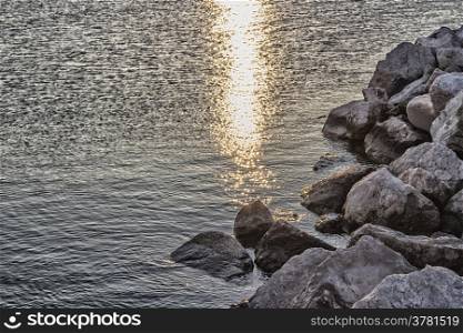 Rocks in front of the harbour channel of Cervia in Northern Italy on the Adriatic Sea